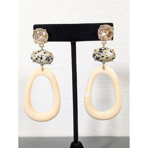 Boho Dalmation Stone Oval Dangle Rhinestone Earrings Bold Statement